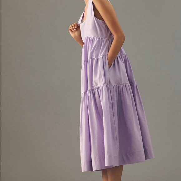 Anthropologie The Helena Square-Neck
Tiered Midi Dress: Smocked in purple - Picture 4 of 13